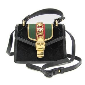 GUCCI Sylvie GG pattern bag in Black Patent leather and velvet